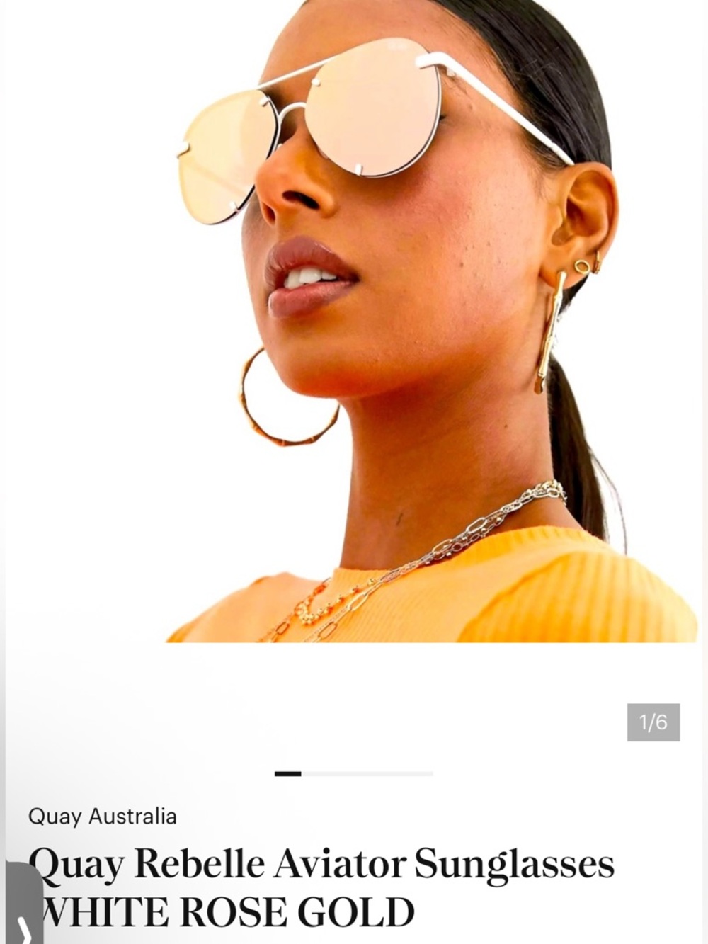 Quay Australia Rebelle Aviator Sunglasses - White Frames & Rose Gold Lenses